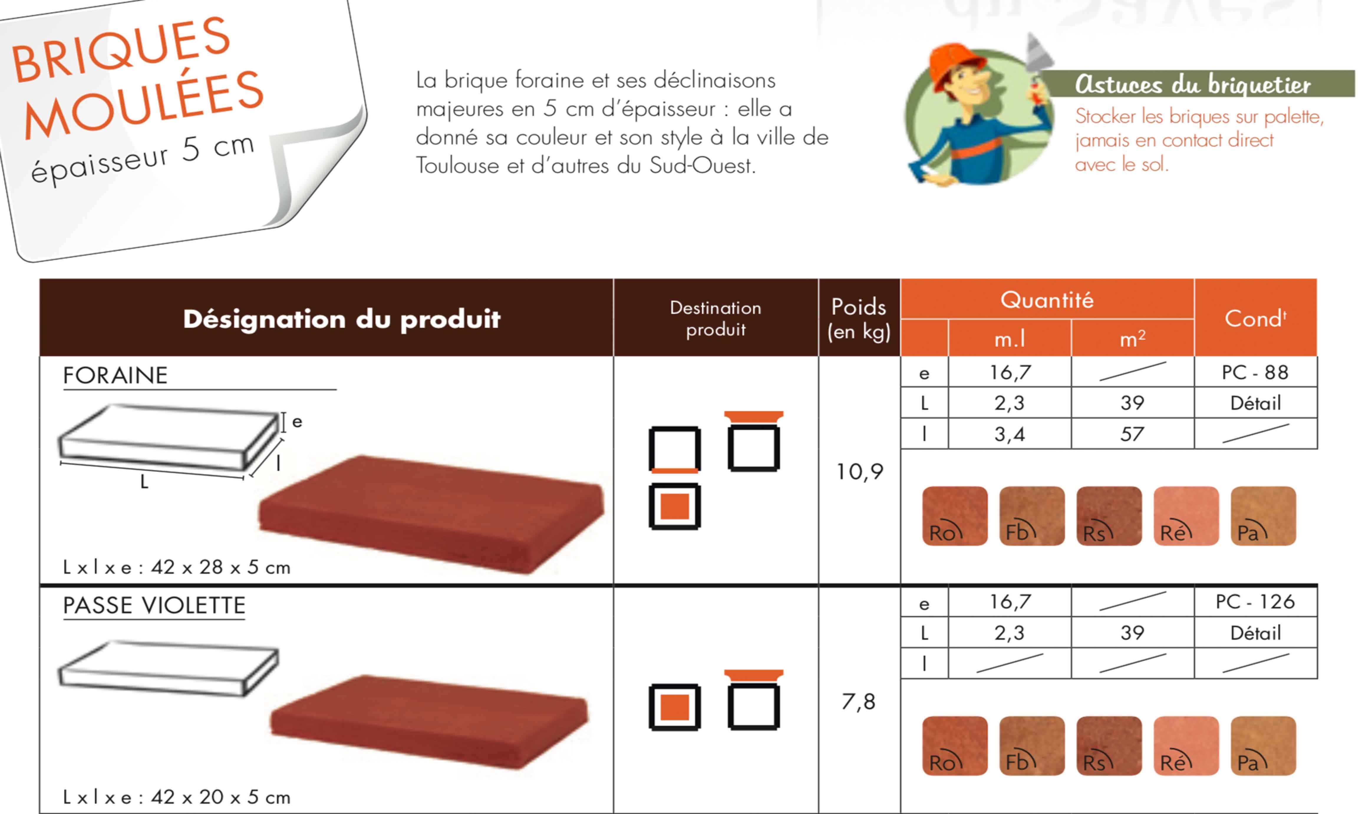 Briques Moulées 5cm d'épaisseur (Foraine, Passe Violette)